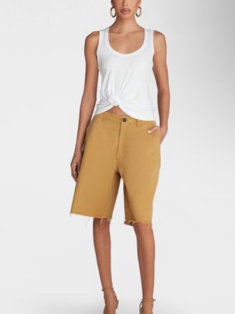 Kbb :KAHLANA Mid-Rise Twill Bermuda Shorts In Light Brown Women SIZE M